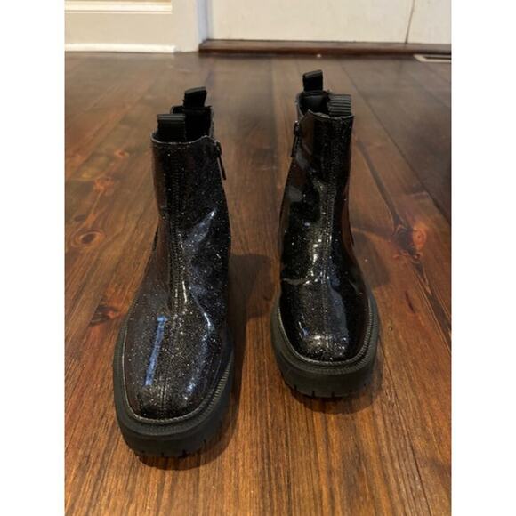 Sam Edelman Girls Boot Size 4 Chelsea Lagoona Glitter Black Lug Heel New - Picture 3 of 9